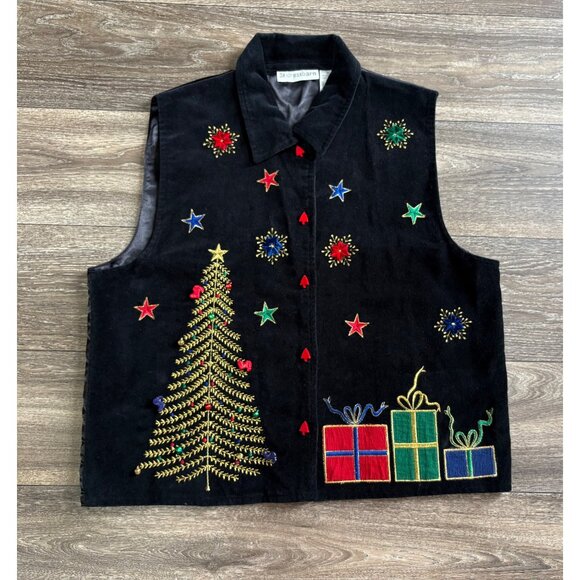 VINTAGE DRESSBARN CHRISTMAS VELVET & SATIN EMBROIDERY VEST WOMENS XL HOLIDAYS - Picture 1 of 5